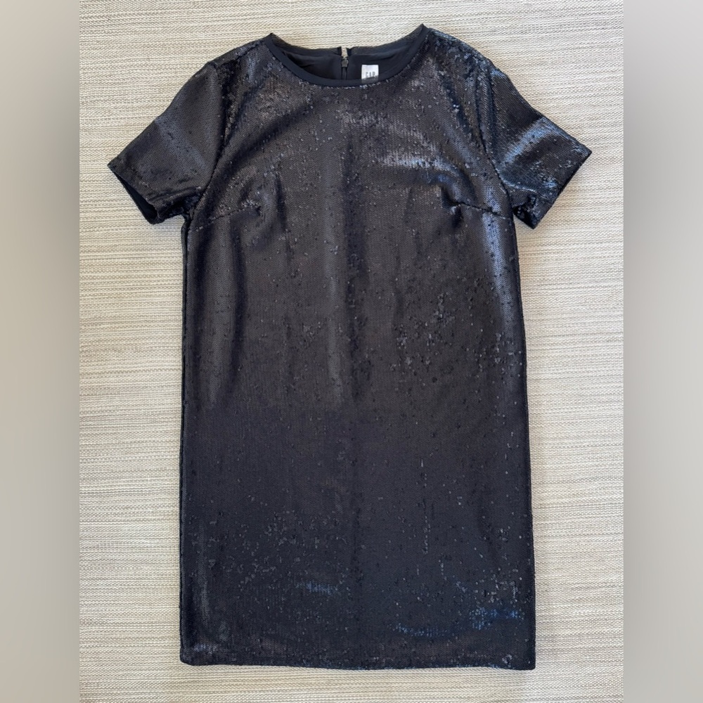 Gap Sequin Tee black shift short sleeve mini dress back zip closure women‎ 6 NWT
